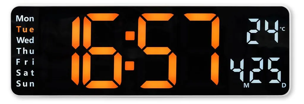 Grande horloge digitale murale avec télécommande et sonde de température