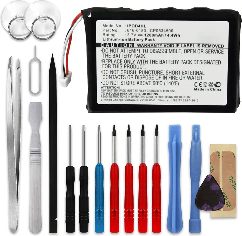 subtel, Batteria per Lettore MP3 compatibile con Apple iPod 4 Gen. (Photo) - A1099, 4 - A1059 (3.7V, 1200mAh) + Set di attrezzi