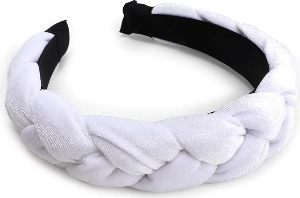 Serre-tête blanc tressé en velours pour mariage, soirée et quotidien
