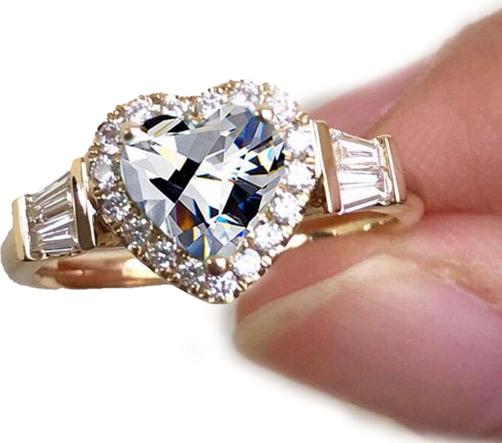 Ehering, wunderschön, galvanisiert, Retro-Geschenk, goldenes Liebesherz, Strass-Fingerring, Modeschmuck-Weiß,US 6