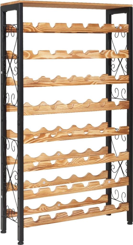 48 Bottle Wine Rack,8-Tier Iron Wine Bottle Holder With Wood Table Top,Freestanding Floor Display Wine Storage Shelves,For Kitchen Pantry, Cellar, ...
