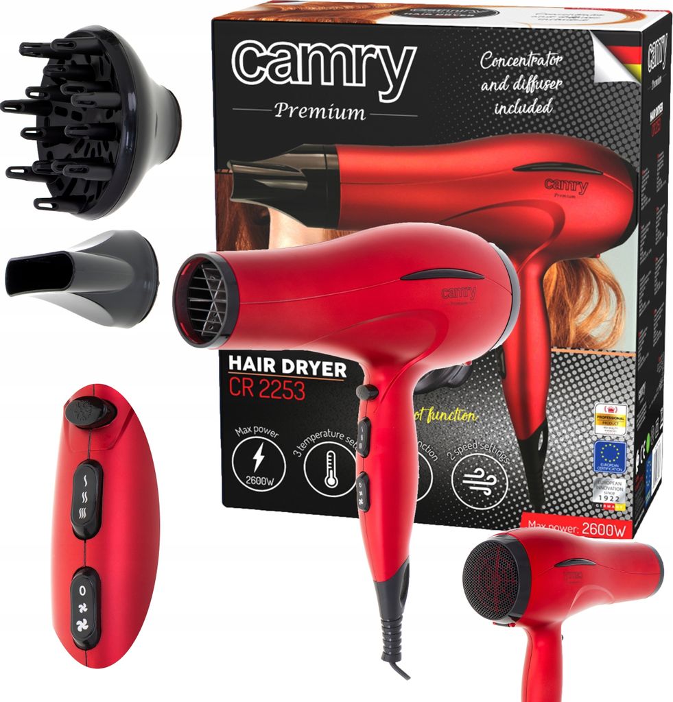 Roter Haartrockner Mit Diffusor 2600W Kaltluftkonzentrator