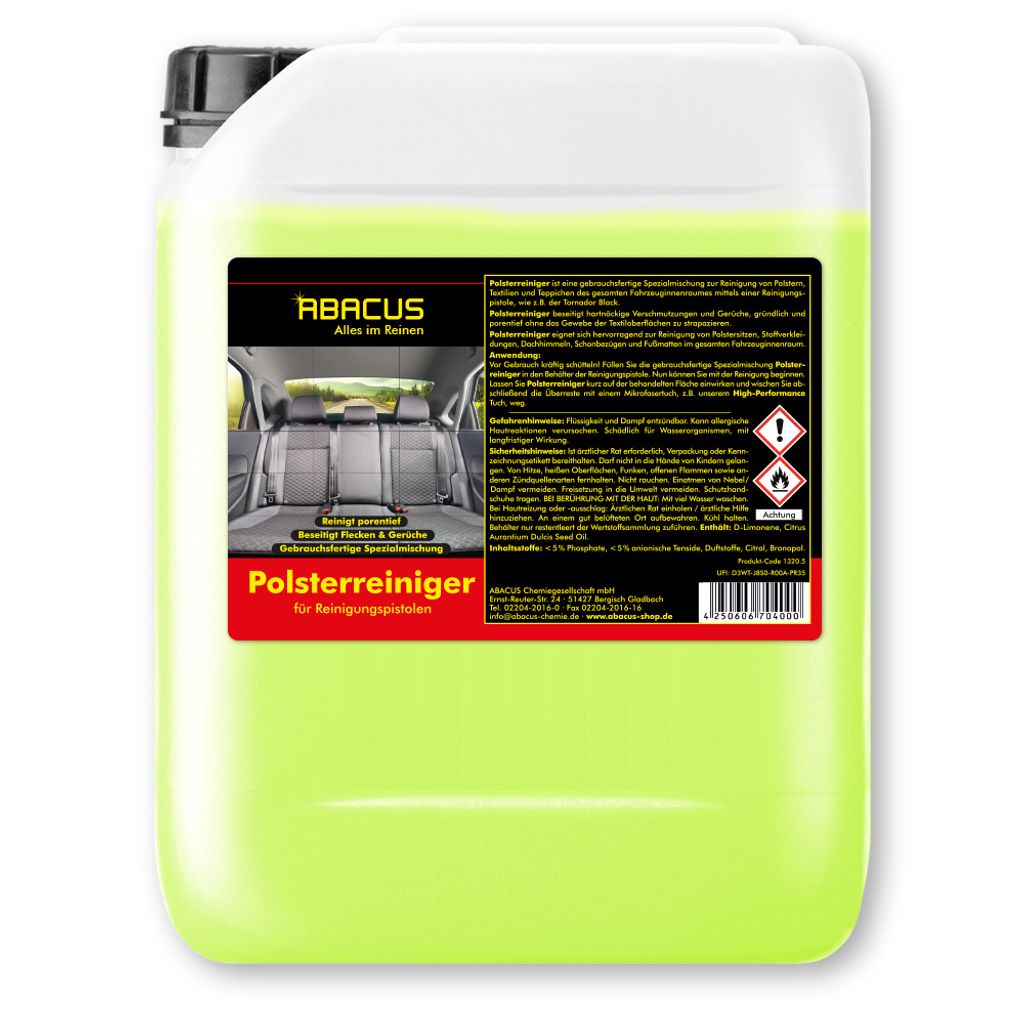 ABACUS Tornador Polsterreiniger & Textilreiniger, Tornador Stoffreiniger, Tornador-Reiniger 1 x 5L Polster- & Textilreiniger für Reinigungspistole