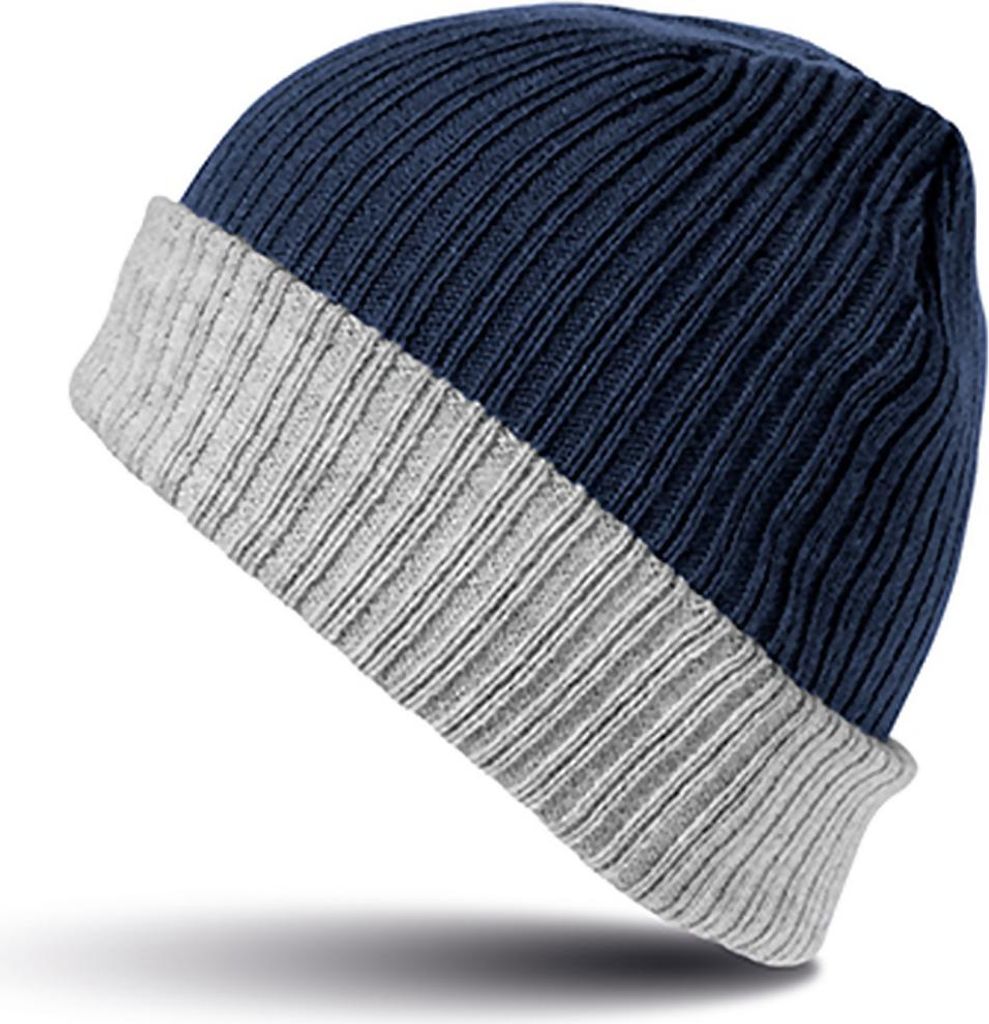 Result Winter Essentials RC378X | Double Layer Knitted Hat Wintermütze - Farbe: Navy/Grey - Größe: One Size