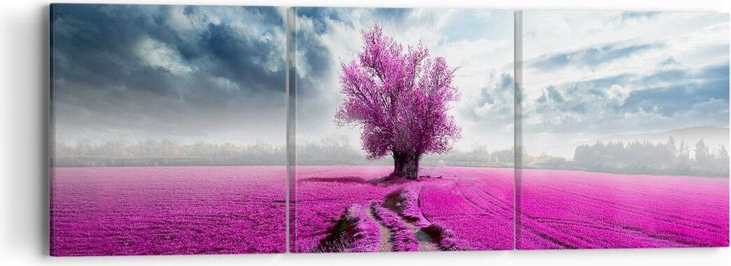 Bild auf Leinwand - Leinwandbild - Heidefeld Baum Wolken Landschaft - 90x30cm - Wand Bild - Wanddeko - Leinwanddruck - Bilder - Kunstdruck - Wandde...