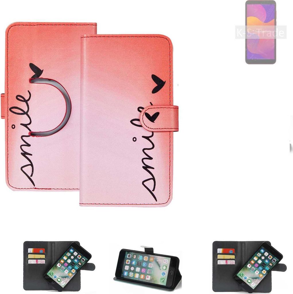 K-S-Trade Schutzhülle Handyhülle kompatibel mit Huawei Honor 9S Hülle cover bookstyle Etui ''smile'' rot Standfunktion Kameraschutz (1Stk)