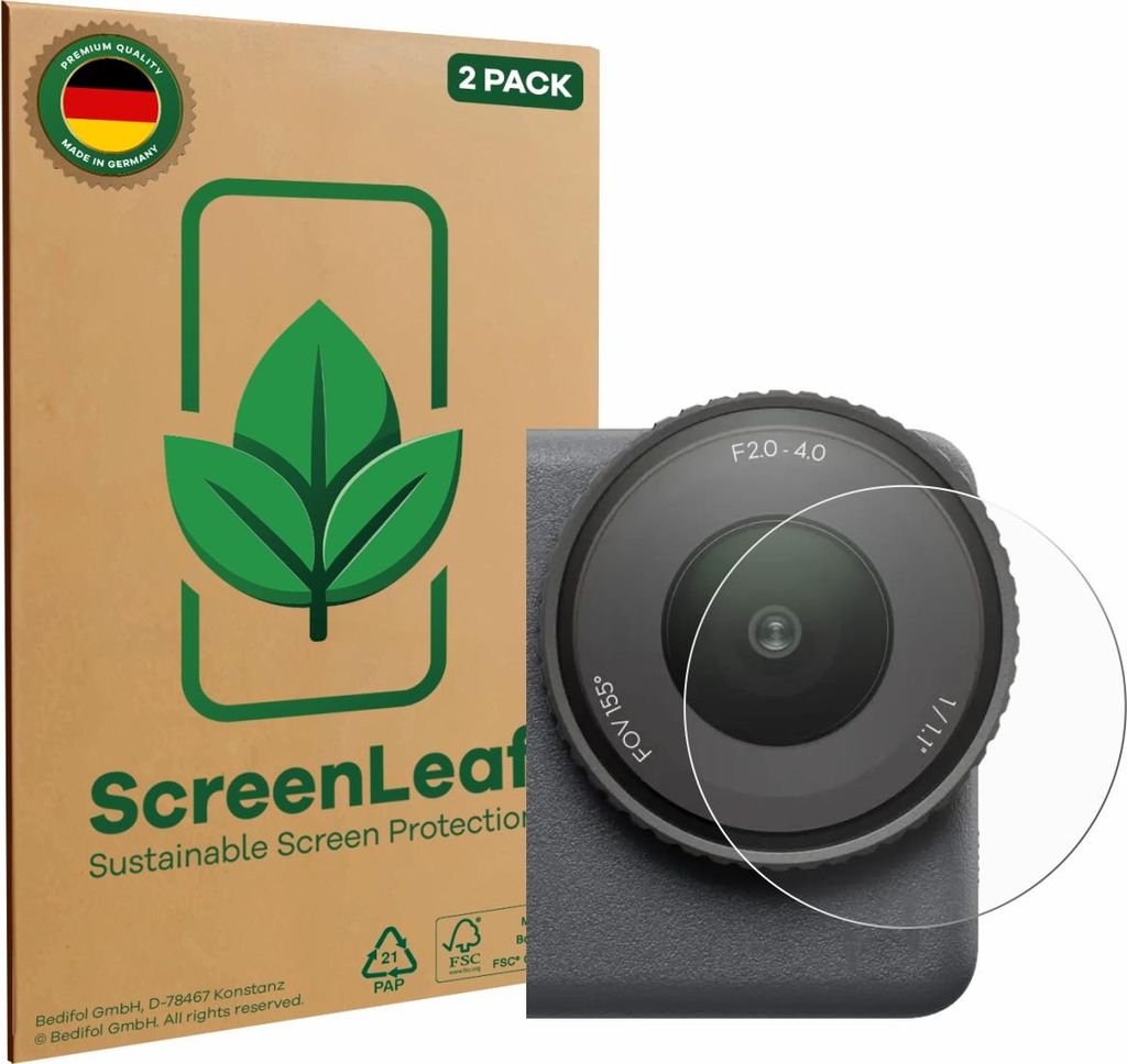 2x ScreenLeaf Schutzfolie für DJI Osmo Action 6 (Linse) nachhaltiger Displayschutz Display Schutz Folie Klar Transparent
