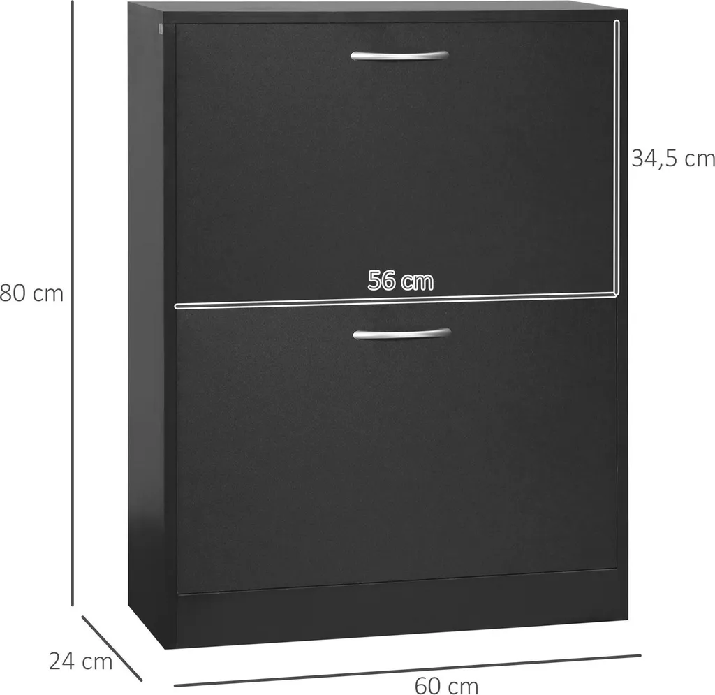 Meuble à chaussures noir avec 2 tiroirs - 60×24×80 cm - Design moderne - 3
