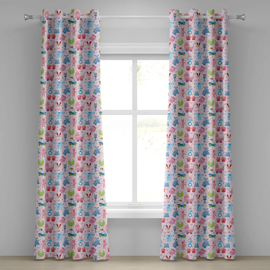 Rideau à œillets pour bébé ABAKUHAUS 280x245 cm Rose Pâle Ours Peluche