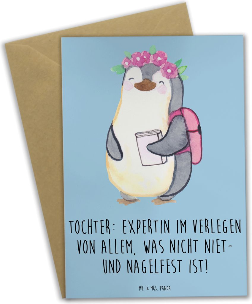Mr. & Mrs. Panda Glückwunschkarte Tochter Expertin - Blau Pastell - Geschenk, Humor, Verwandte, osterkarte, einladungskarten, Einfallsreichtum, Fa...