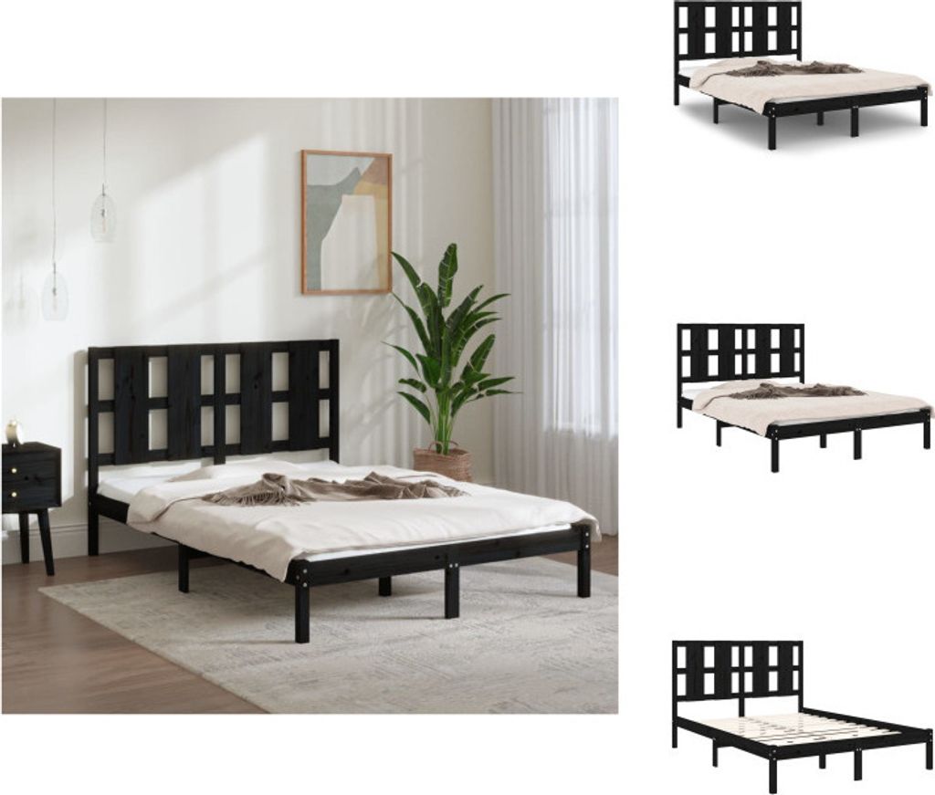 vidaXL Massivholzbett Schwarz Kiefer 140x190 cm - Betten & Bettgestelle