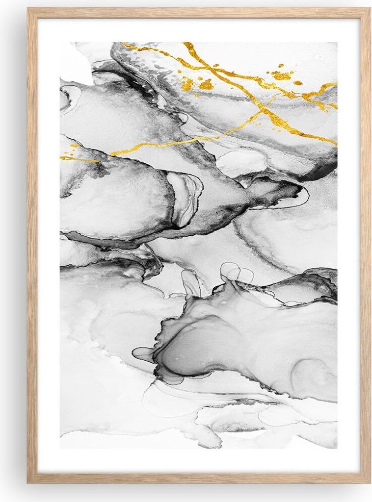 Gerahmtes Poster - Rahmen in heller Eiche - Stein Abstraktion Kontrast - 50x70 cm - Wand Bild - Wanddeko - Wandbilder - Kunstposter - Wandposter - ...