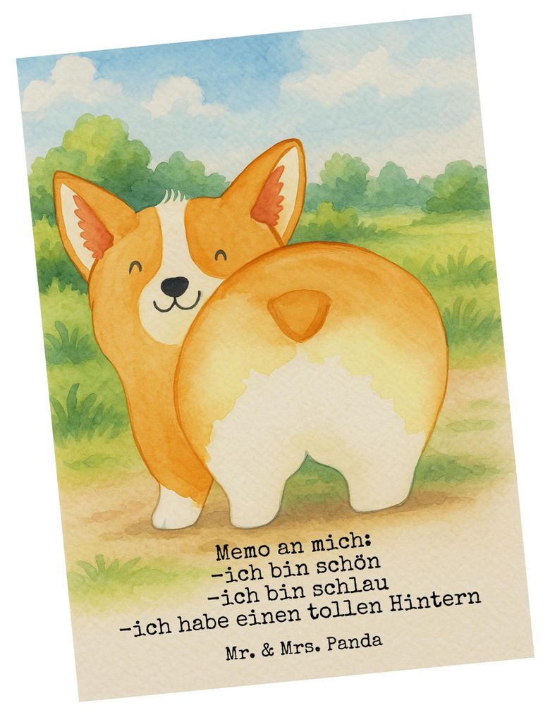 Mr. & Mrs. Panda Postkarte Corgi Po Design - Weiß - Geschenk, Spruch, Postkarten, Grußkarte, Positiv, Ansichtskarte, bildkarte, Hund, Sprüche, F...