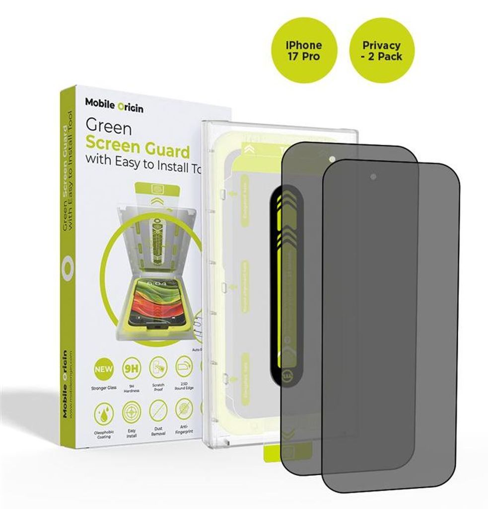 Mobile Origin Green Screen Guard, Apple, iPhone 17 Pro, Kratzresistent, Schlagfest, Wasserabweisend, Fallbeständig, Stoßfest, Transparent, Schwar...
