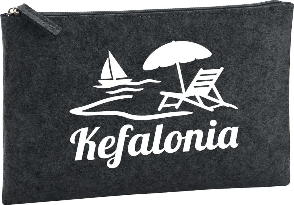 Huuraa Kulturbeutel Kefalonia Inselmotiv Griechenland 1 Liter Charcoal Filz Kosmetiktasche Geschenkidee