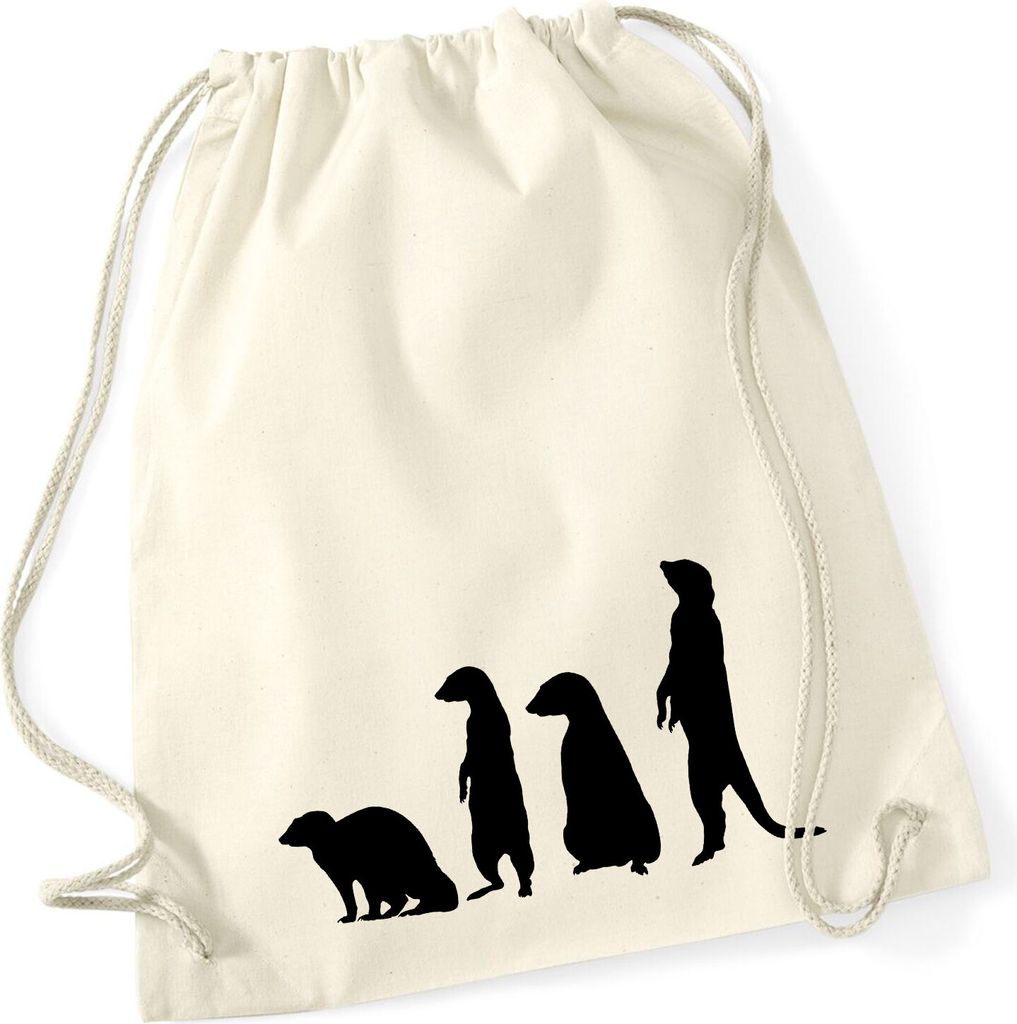 Huuraa Turnbeutel Erdmännchen Silhouette 12 Liter Natural Baumwolle Rucksack Geschenkidee