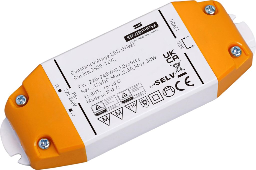 Snappy SS30-12VL – LED Netzteil 12V DC, 30W, Konstantspannung, IP20, PFC ≥ 0,9,