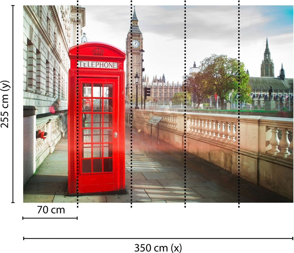 Tadessi Fototapete | Stadt | 3.50 m x 2.55 m | Rot | Braun | Wandbild | Digitaldruck