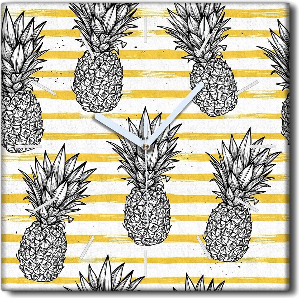 Coloray Uhr auf Leinwand 30x30 cm Wand Uhr Dekoration Wohnzimmer Segeltuch weiße Zeiger -Ananas-Abstraktionsfrucht.