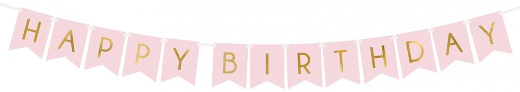 Happy Birthday Banner, Hellrosa, 15 x 175 cm