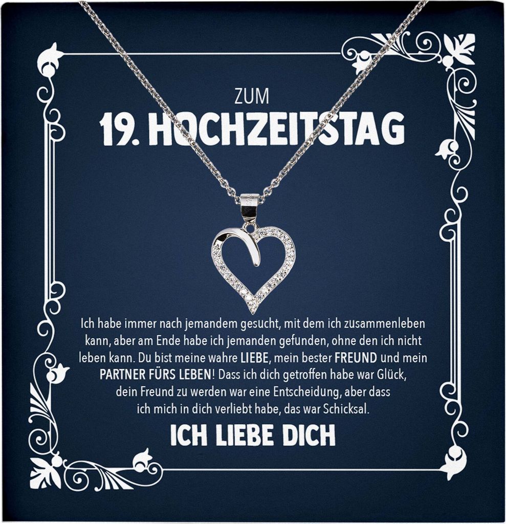 22Feels Ehefrau 19. Hochzeitstag Geschenk Ich Liebe Dich Frauen Herz Halskette Damen Collier mit 23 Zirkonia Steinen (Damen Silber 925/000 Schmuck)