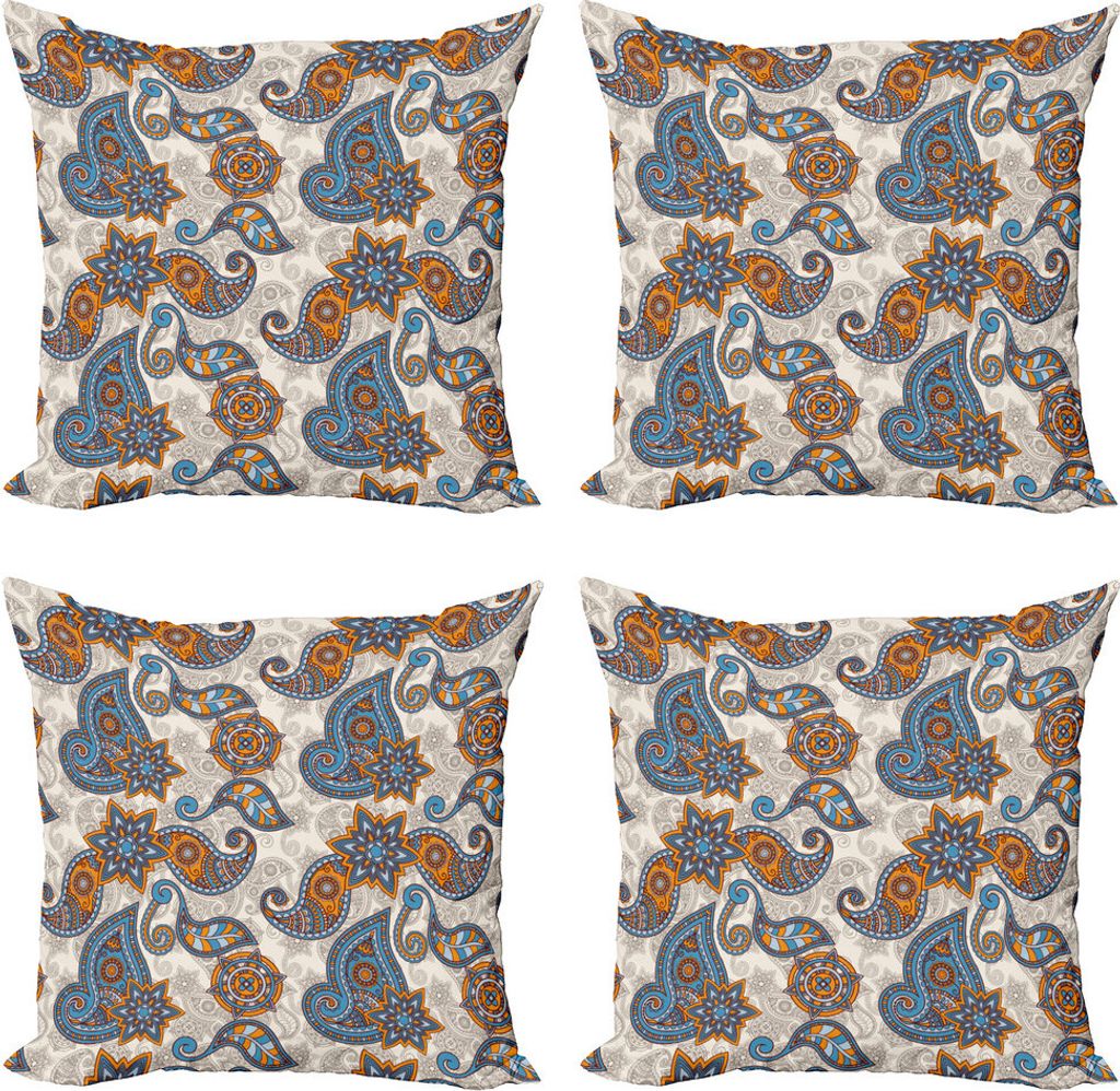 ABAKUHAUS Jahrgang Kissenbezug Set (4 Stück), Paisley, Moderner Doppelseitiger Digitaldruck, 60 cm x 60 cm, Violet Blue Marigold