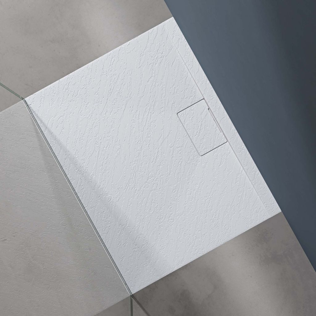 doporro Duschtasse Duschwanne 70x90x3 flach Mineralguss in Weiß DIN-Anschlüsse für bodengleiche Montage geeignet Geoma07