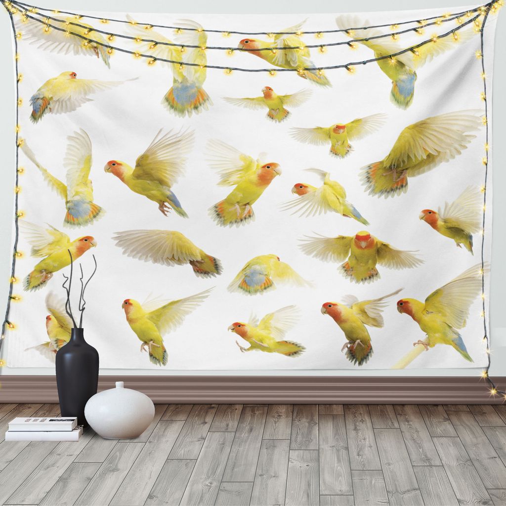 ABAKUHAUS Bunt Wandteppich, Peach Gesicht Love Birds, Wohnzimmer Schlafzimmer Wandtuch Seidiges Satin Wandteppich, 150 x 100 cm, Mehrfarbig