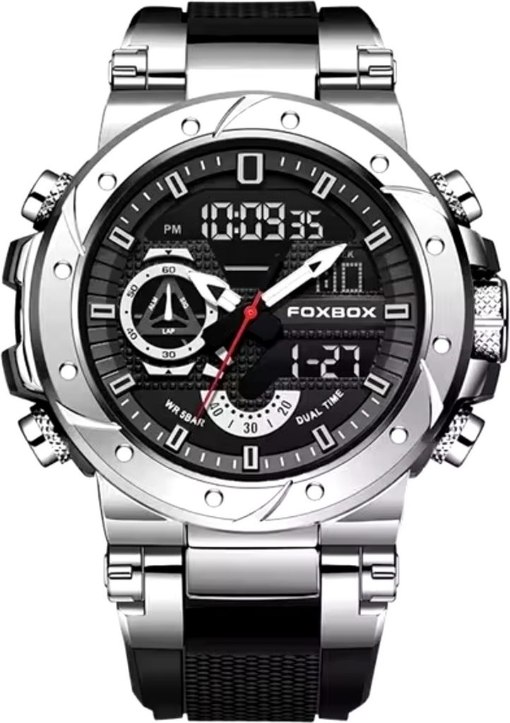 Uhr FOXBOX TE-34987 - Elegante Herrenuhr Schwarz/Silber KP34987