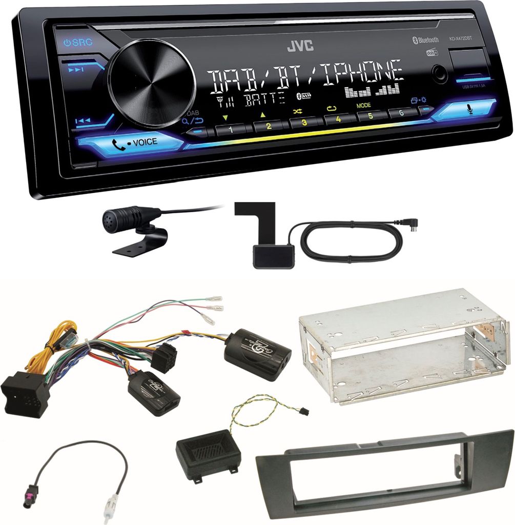 JVC KD-X472DBT Digitalradio Bluetooth FLAC Einbauset für BMW E87 E81 E82 X1 E84