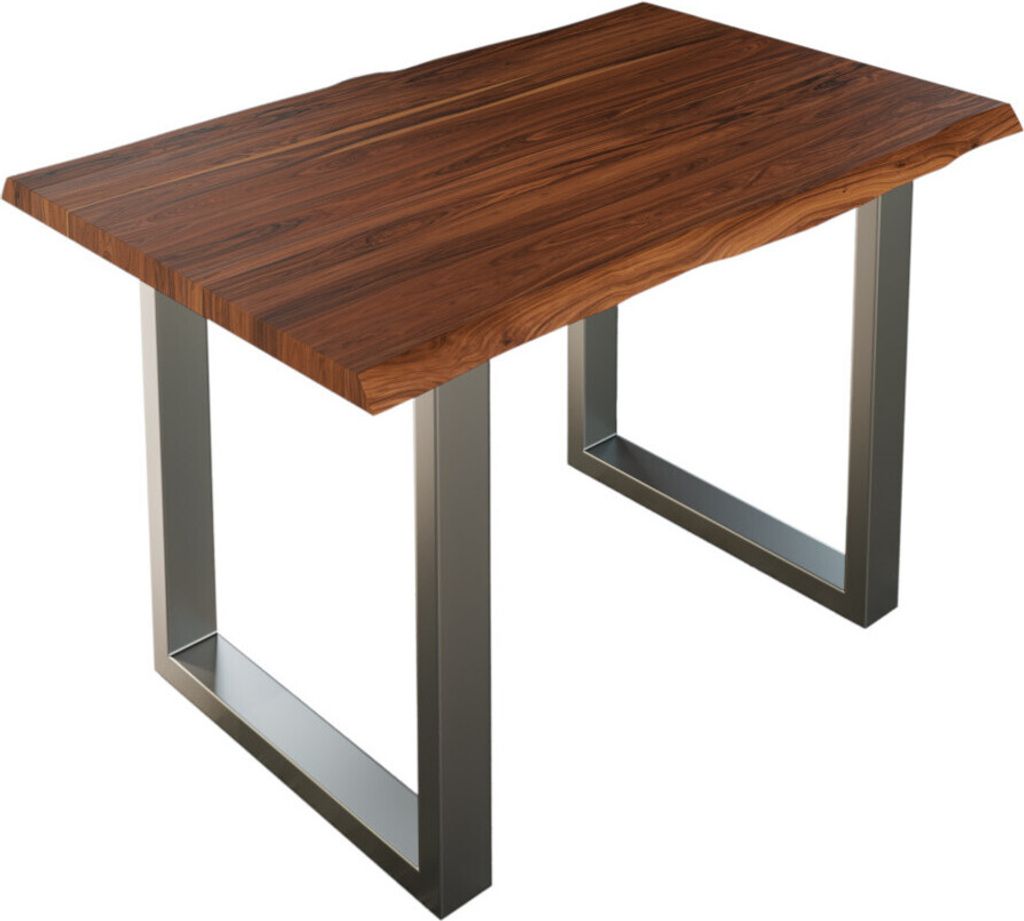 Esstisch Baumkante massiv Akazie nougat 140 x 80 cm silber LAUREN