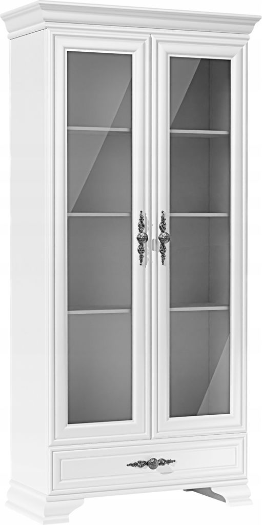 Vitrinenschrank weiß 100x210x44 cm Vintage Stil mit Produktbild 
