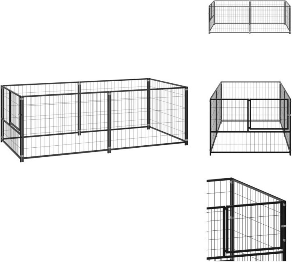 vidaXL Buda dla psa czarna 200x100x70 cm stalowa - Budy i Zdjęcie produktu 