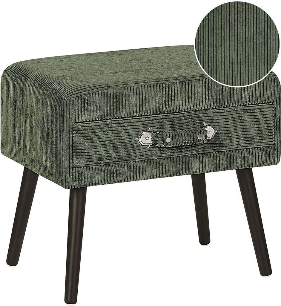 BELIANI Nachttisch Grün Cord Kiefernholz 46 x 50 x 35 cm Modern Lustig Koffer Optik Schlafzimmer