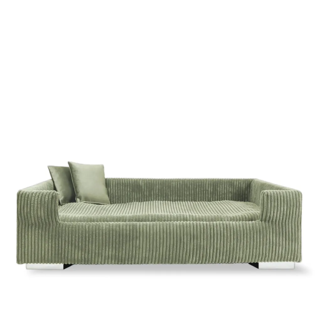 Panier Canapé Chien Velours Côtelé Sauge - Couchage Rembourré Moelleux