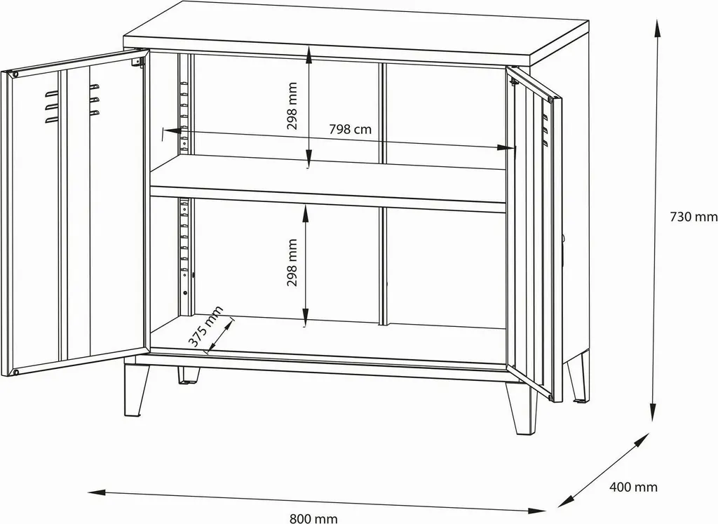 Buffet compact Blanc Crème 80x40x73h cm, structure robuste avec étagère