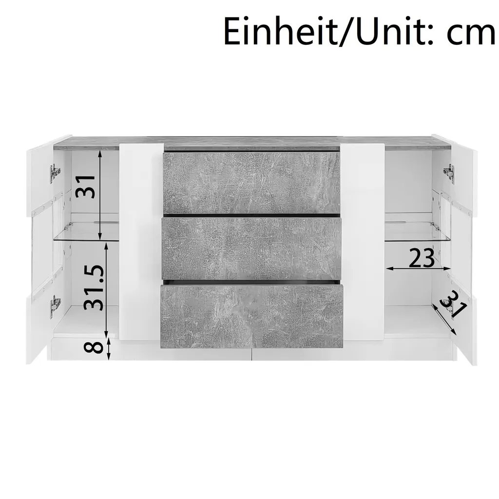 Buffet avec Éclairage LED 16 Couleurs, Meuble de Rangement Blanc 135cm