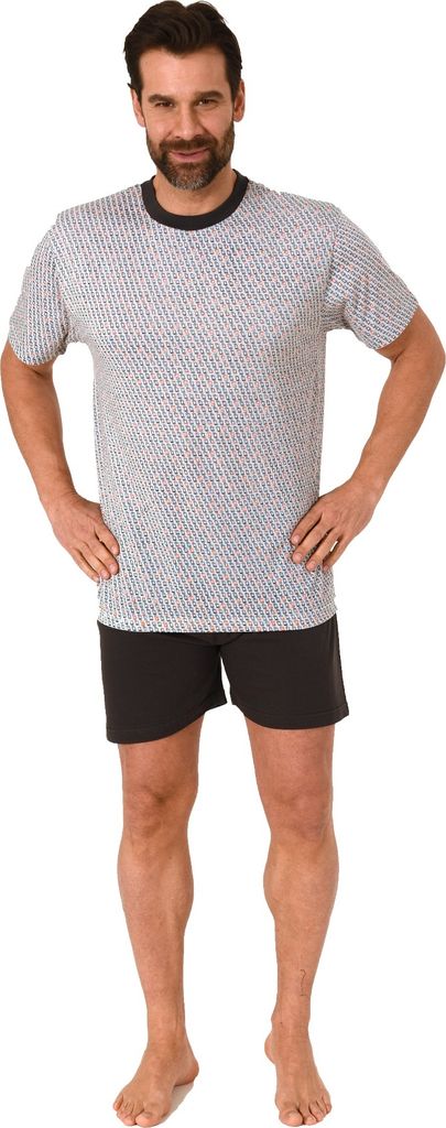 Edler Herren kurzarm Schlafanzug Shorty Pyjama mit Minimal-Print - 112 105 10 714 ; grau , 50