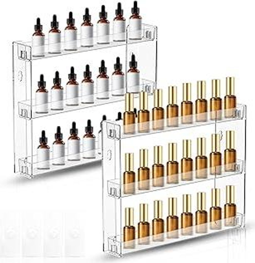 RANJIMA 2er-Set 3 Schichten Nagellack Aufbewahrung, Transparent Acryl Nagellackregal Wandmontage Nail Polish Organizer Halter, Wandregal Ohne Bohre...