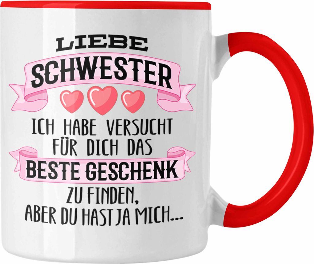 Trendation - Beste Schwester Geschenk Tasse Kaffeetasse Geburtstag Weihnachten Geschenkideen Schwestern Bruder Lustig (Rot)