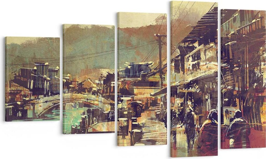 Bild auf Leinwand - Leinwandbild - Brücke Straße Fluss - 100x60cm - Wand Bild - Wanddeko - Leinwanddruck - Bilder - Kunstdruck - Wanddekoration -...
