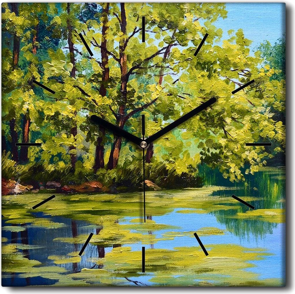 Coloray Uhr auf Leinwand 30x30 cm Wand Uhr Dekoration Wohnzimmer Segeltuch schwarze Hände -Landschaft des Waldherbstes