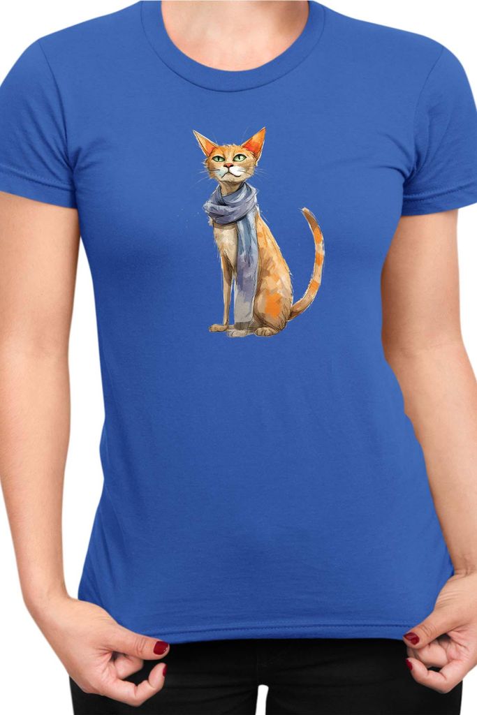 Damen T-Shirt Funny Cats Breeds Javanese Cat 023, Lady M / Blau