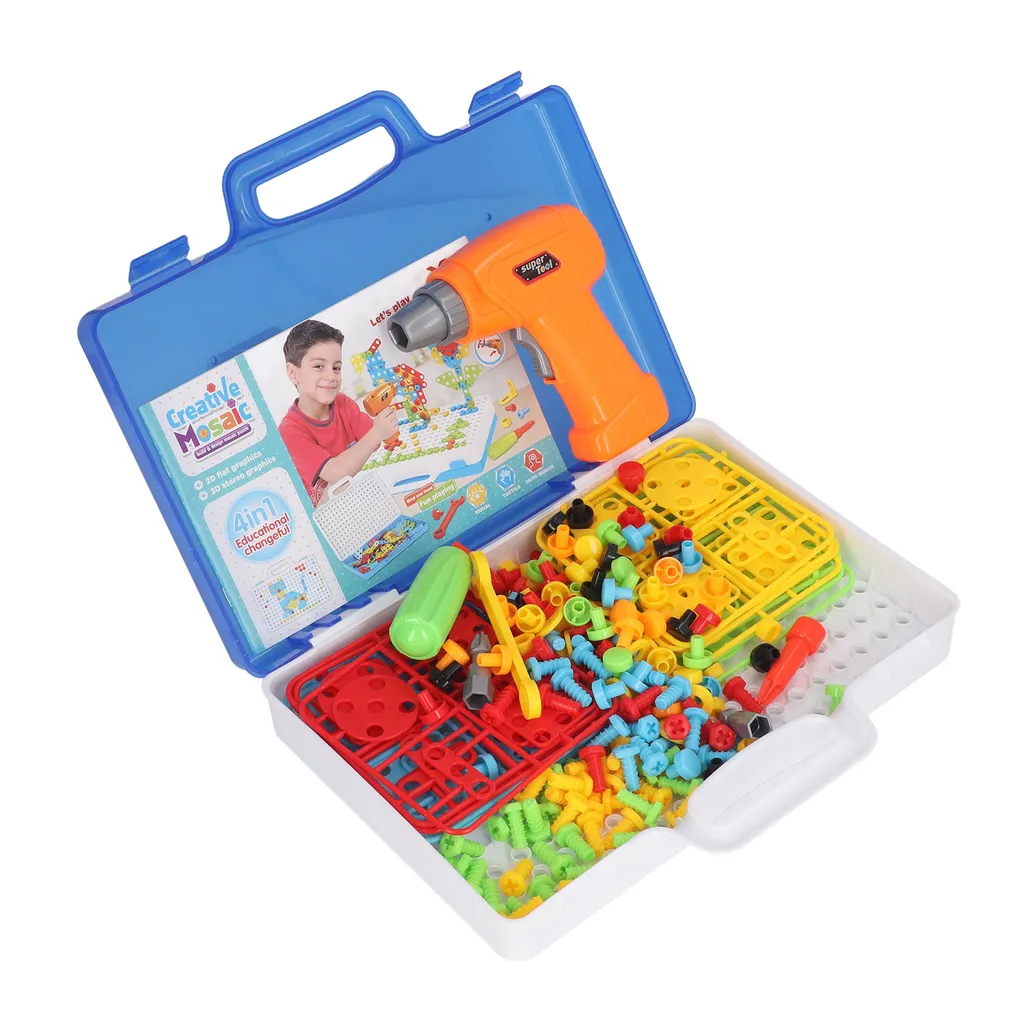 Jeu de construction avec perceuse pour enfant, mallette créative DIY - 4