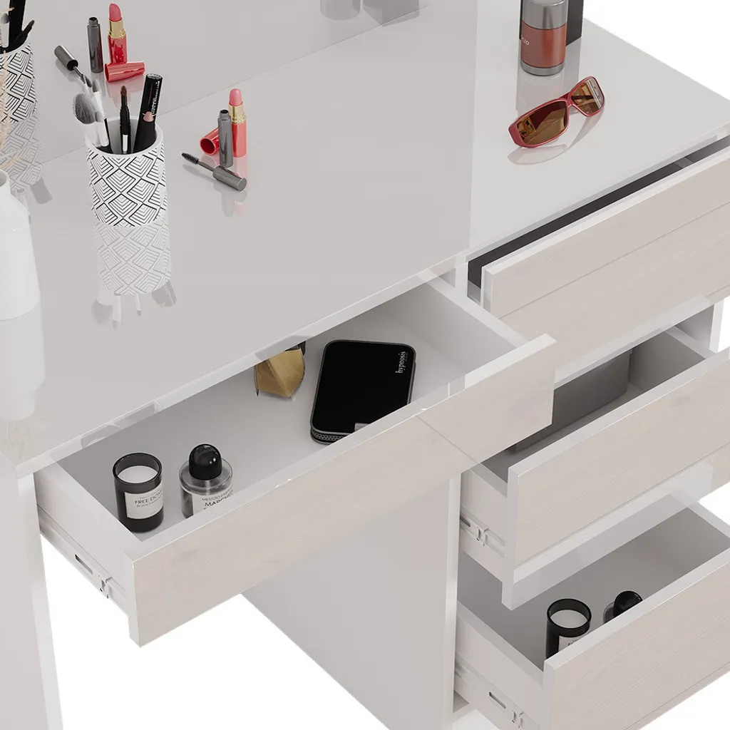 Coiffeuse Moderne Vicco Sherry Blanche 90cm pour Chambre et Dressing