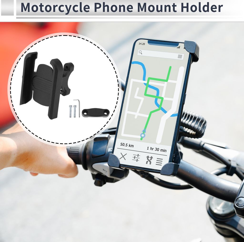 Motorrad-Handyhalterung aus Aluminiumlegierung für Lenkerhalterung Passend für 4"-6.5"/101.60x165.1mm Smartphones Schwarz