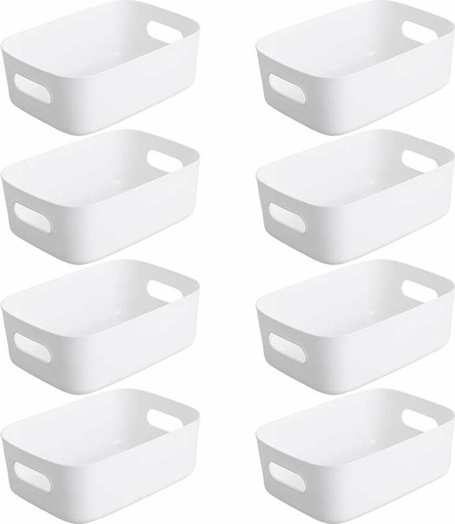 Lot von 8 Panier de Rangement en Plastique Blanc, Panier Plastique Rangement, Panier en Plastique avec Anse pour Placards Empilables, Cuisine, Cham...