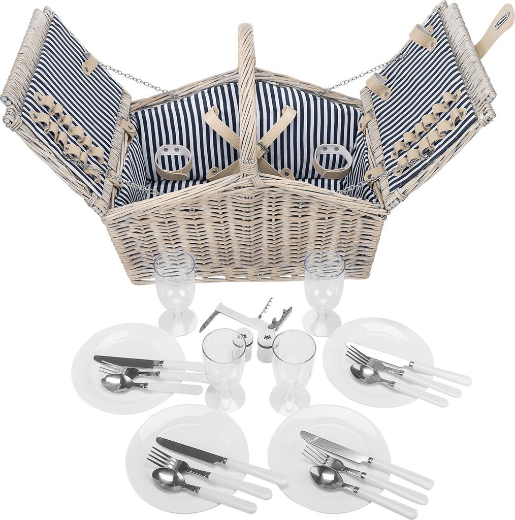 Picknickkorb geflochtene Weide + Zubehör 23 tlg. für 4 Produktbild 