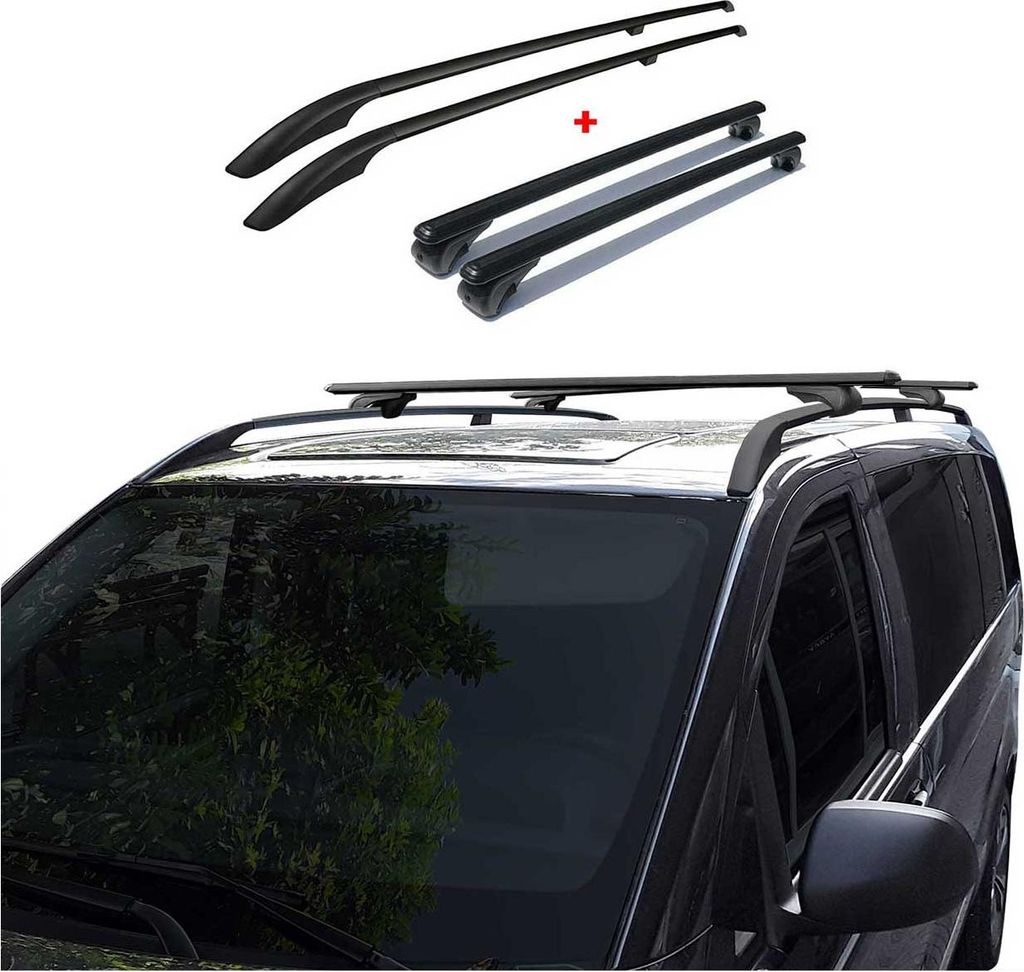 Dachträger + Dachreling SET für VW Caddy 2015-2020 L2 Langer Alu Schwarz 4tlg