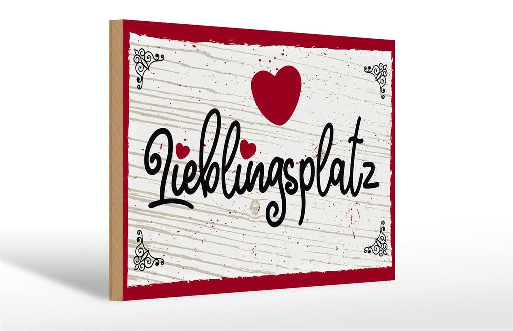 Holzschild Spruch 30x20cm Lieblingsplatz Herz rot